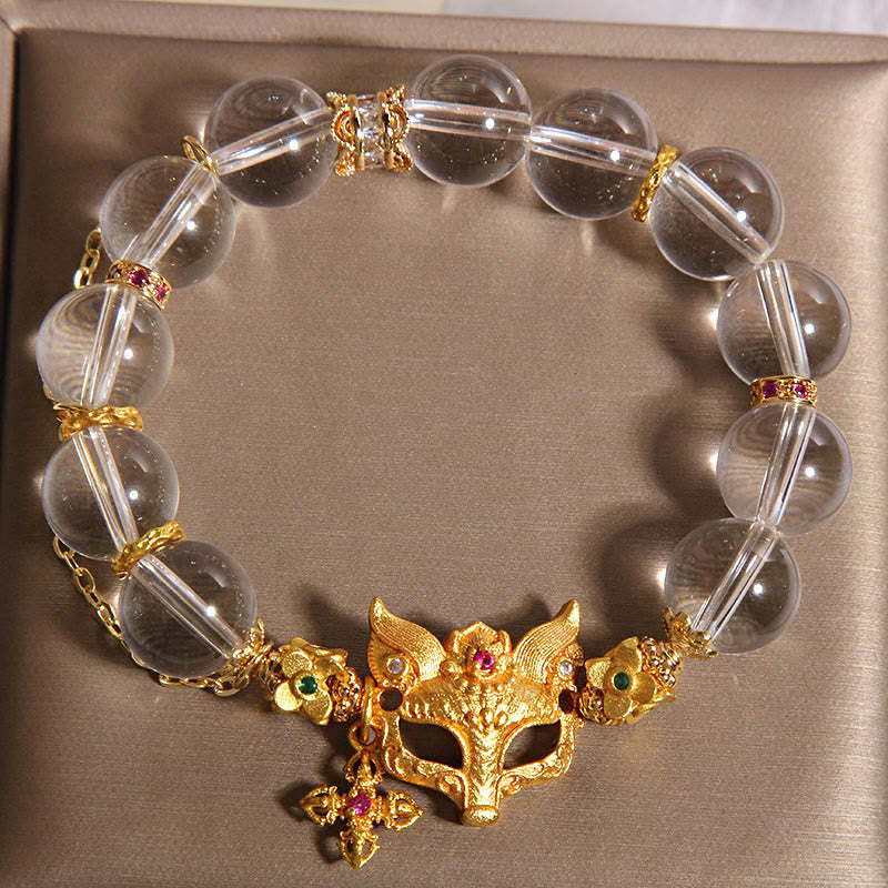 Bracelet de protection en perles de cristal blanc et breloque croix de renard Buddha Stones - image 3