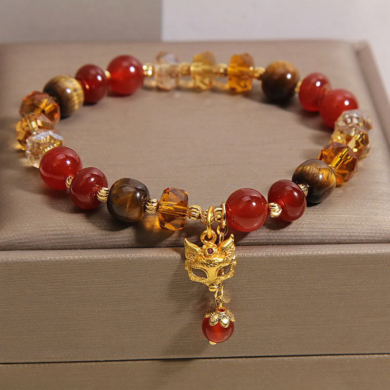 Bracelet de perles apaisant en agate rouge, œil de tigre et breloque renard Buddha Stones, orné de pierres de Bouddha et de perles. - image 2