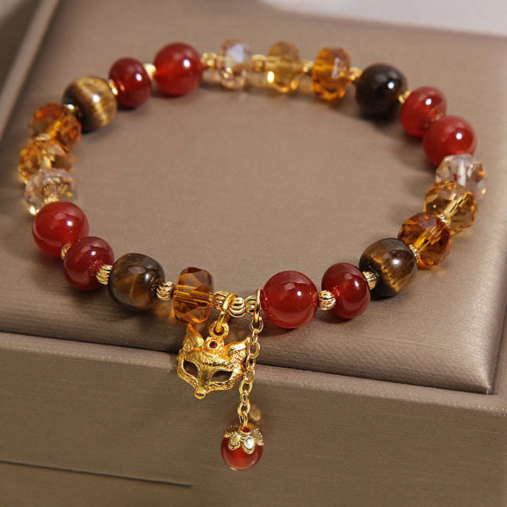 Bracelet de perles apaisant en agate rouge, œil de tigre et breloque renard Buddha Stones, orné de pierres de Bouddha et de perles. - image 3