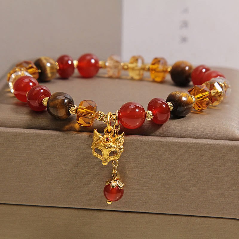 Bracelet de perles apaisant en agate rouge, œil de tigre et breloque renard Buddha Stones, orné de pierres de Bouddha et de perles. - image 1