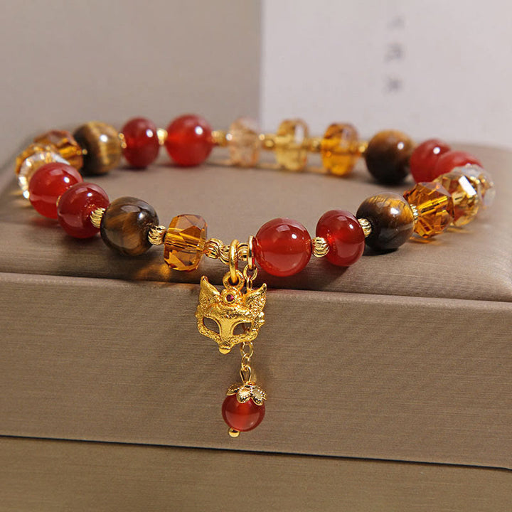 Bracelet de perles apaisant en agate rouge, œil de tigre et breloque renard Buddha Stones, orné de pierres de Bouddha et de perles. - image 1