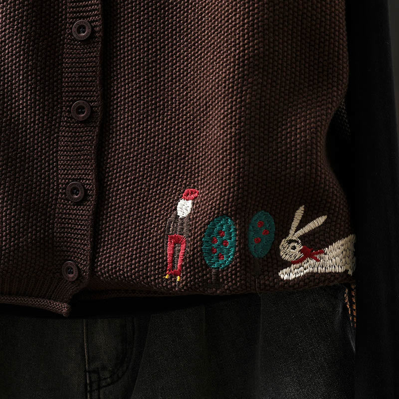 Gilet sans manches en coton tricoté pour femme, orné de Buddha Stones, de lapins et de boutons brodés. - image 23
