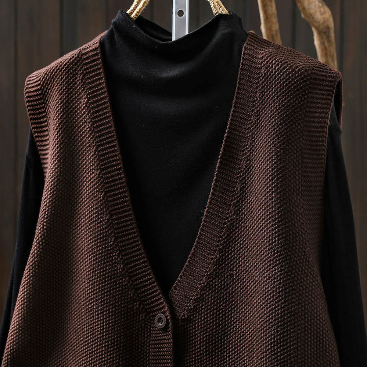 Gilet sans manches en coton tricoté pour femme, orné de Buddha Stones, de lapins et de boutons brodés. - image 22