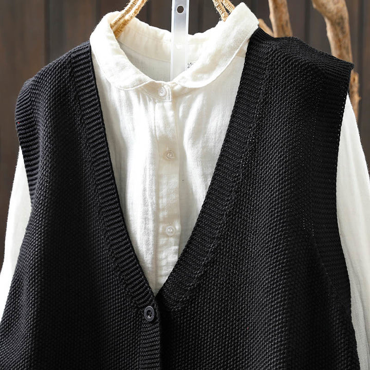 Gilet sans manches en coton tricoté pour femme, orné de Buddha Stones, de lapins et de boutons brodés. - image 25