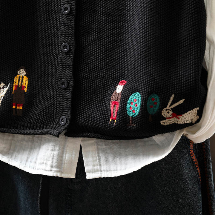 Gilet sans manches en coton tricoté pour femme, orné de Buddha Stones, de lapins et de boutons brodés. - image 26