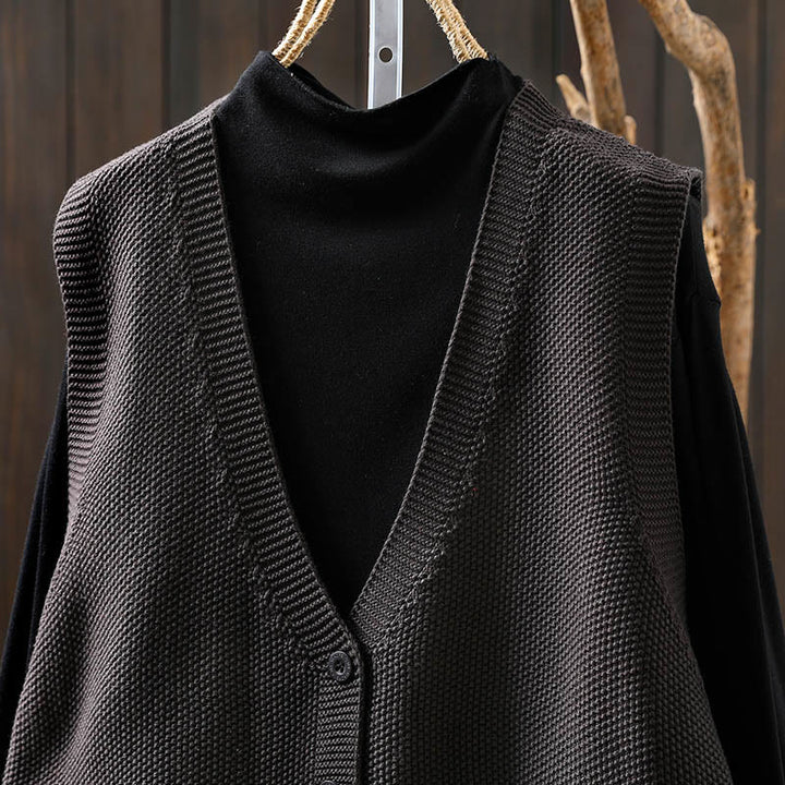 Gilet sans manches en coton tricoté pour femme, orné de Buddha Stones, de lapins et de boutons brodés. - image 19