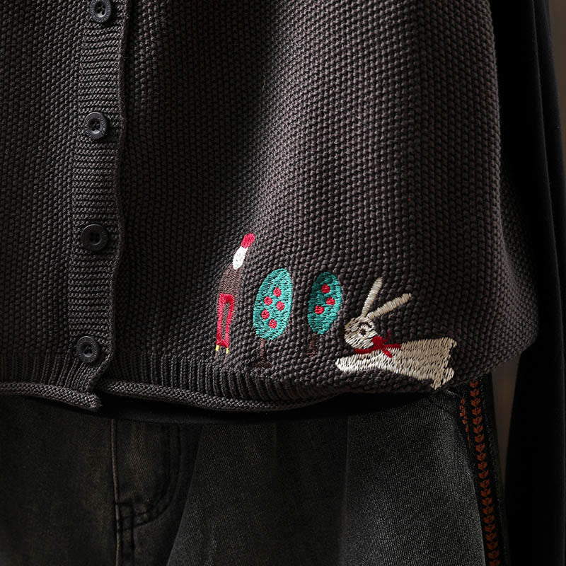 Gilet sans manches en coton tricoté pour femme, orné de Buddha Stones, de lapins et de boutons brodés. - image 20