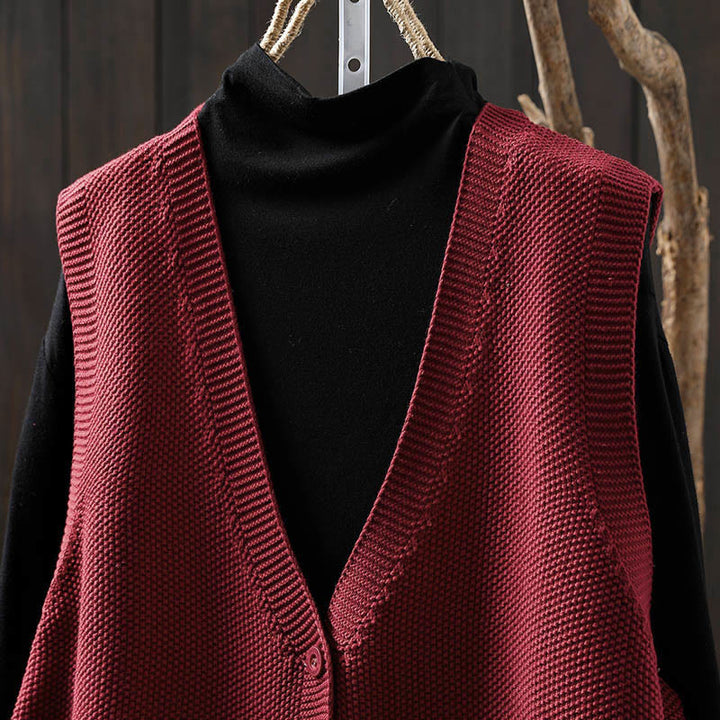 Gilet sans manches en coton tricoté pour femme, orné de Buddha Stones, de lapins et de boutons brodés. - image 13