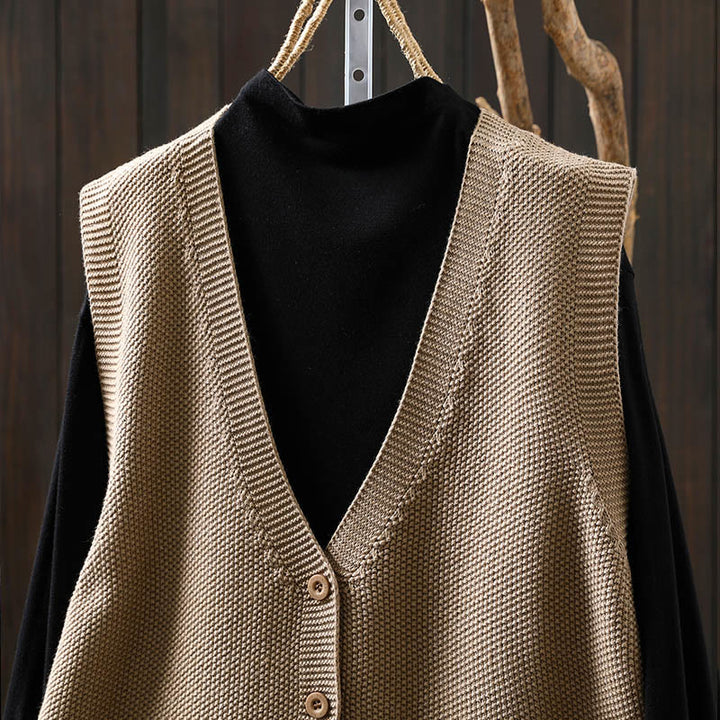 Gilet sans manches en coton tricoté pour femme, orné de Buddha Stones, de lapins et de boutons brodés. - image 16