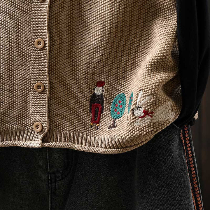 Gilet sans manches en coton tricoté pour femme, orné de Buddha Stones, de lapins et de boutons brodés. - image 17