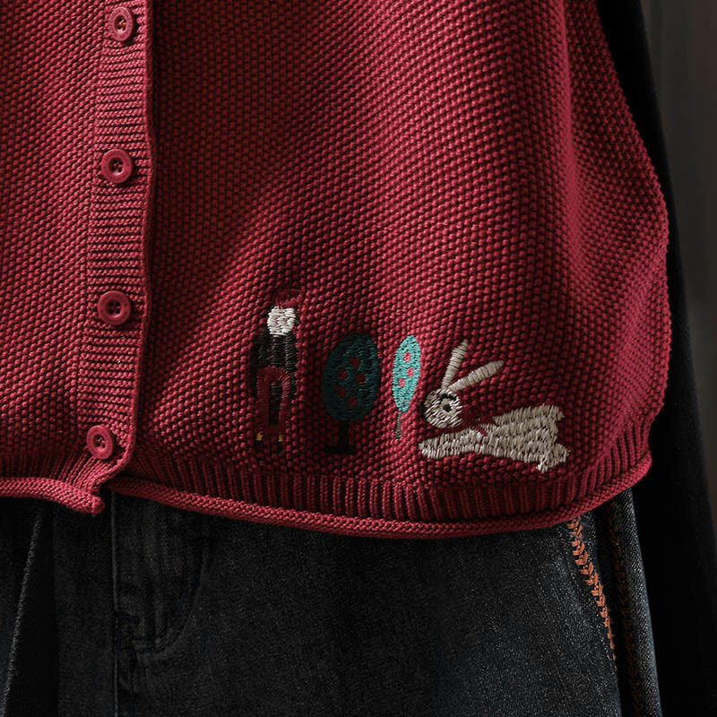 Gilet sans manches en coton tricoté pour femme, orné de Buddha Stones, de lapins et de boutons brodés. - image 14