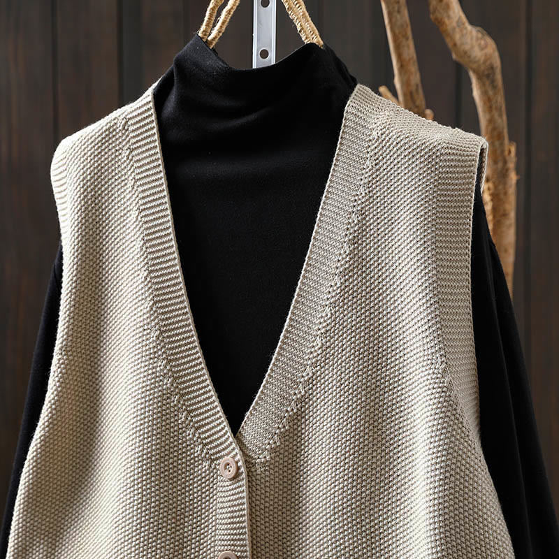 Gilet sans manches en coton tricoté pour femme, orné de Buddha Stones, de lapins et de boutons brodés. - image 1