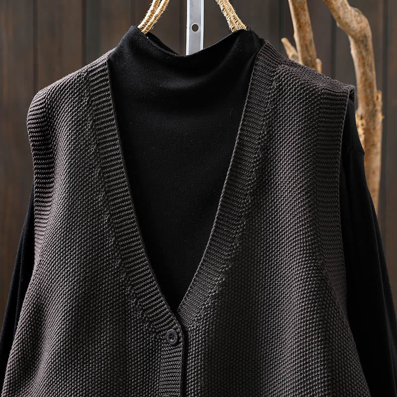 Gilet sans manches en coton tricoté pour femme, orné de Buddha Stones, de lapins et de boutons brodés. - image 19