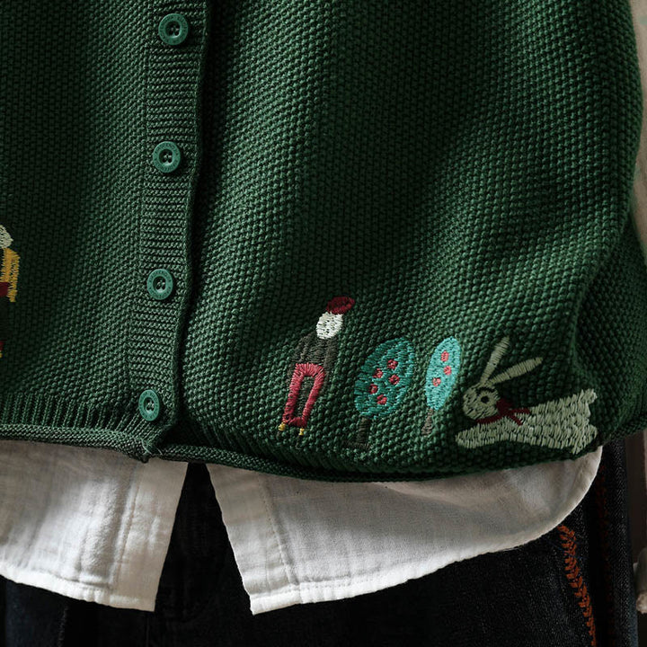 Gilet sans manches en coton tricoté pour femme, orné de Buddha Stones, de lapins et de boutons brodés. - image 10