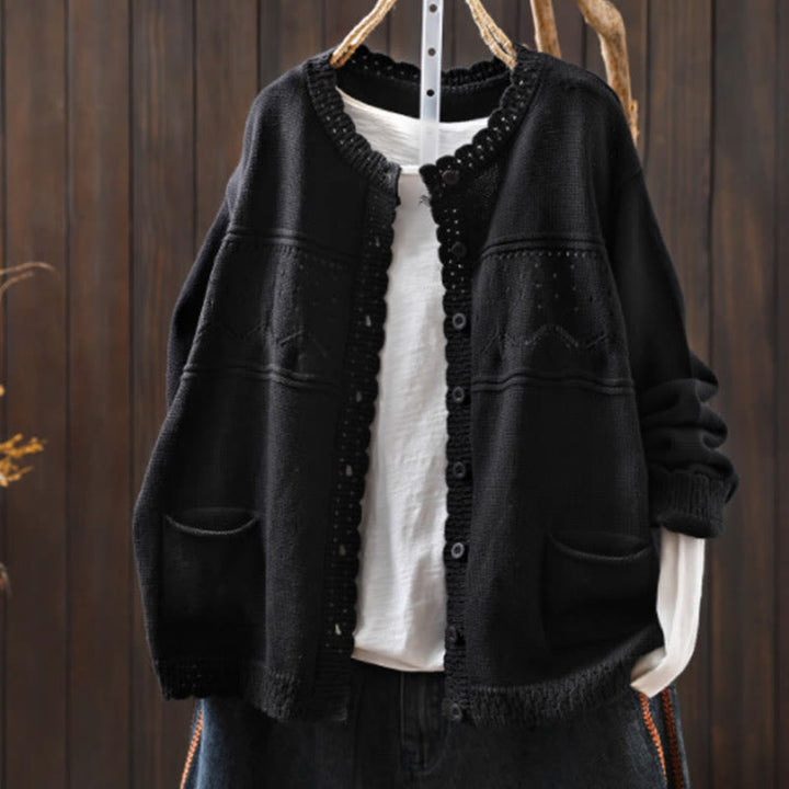 Gilet cardigan en coton à manches longues pour femme, orné de boutons en dentelle et de Buddha Stones , avec poches - Noir - US4-6，UK/AU8-10，EU36-38 (F) - image 23