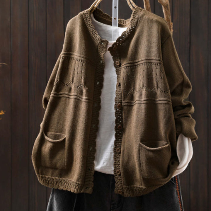 Gilet cardigan en coton à manches longues pour femme, orné de boutons en dentelle et de Buddha Stones , avec poches - Tanné - US4-6，UK/AU8-10，EU36-38 (F) - image 21