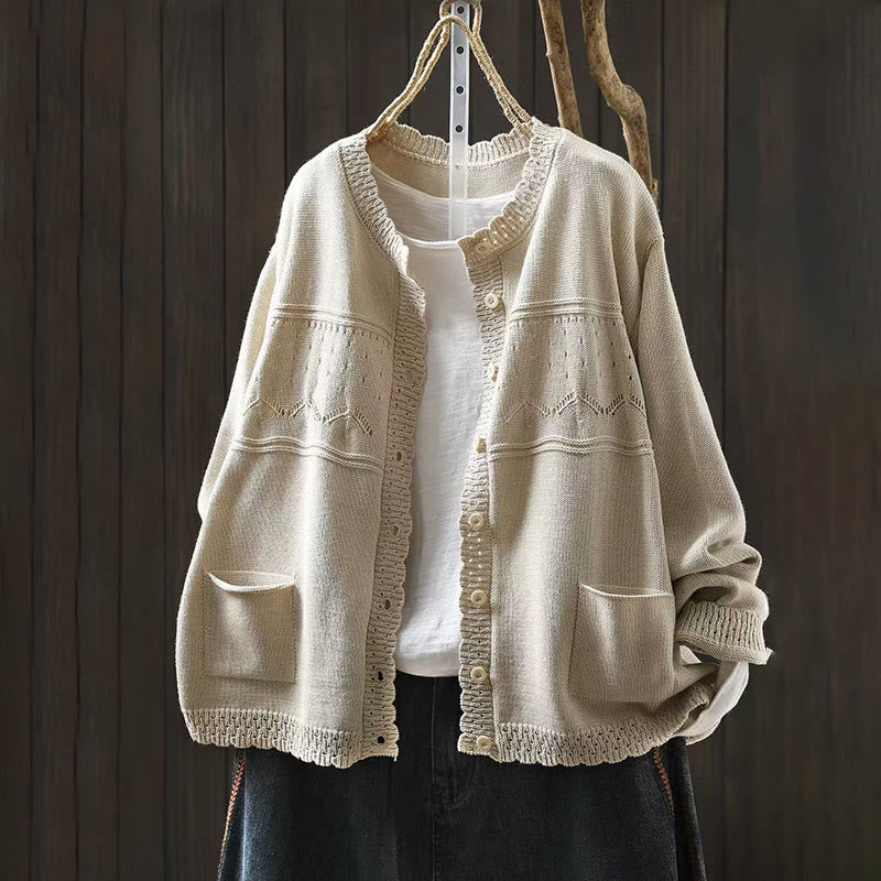 Gilet cardigan en coton à manches longues pour femme, orné de boutons en dentelle et de Buddha Stones , avec poches - Coquillage - US4-6，UK/AU8-10，EU36-38 (F) - image 14