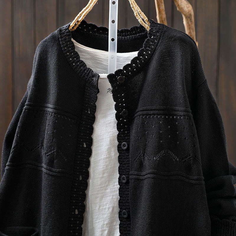 Gilet cardigan en coton à manches longues pour femme, orné de boutons en dentelle et de Buddha Stones , avec poches - image 24