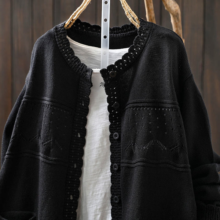 Gilet cardigan en coton à manches longues pour femme, orné de boutons en dentelle et de Buddha Stones , avec poches - image 24