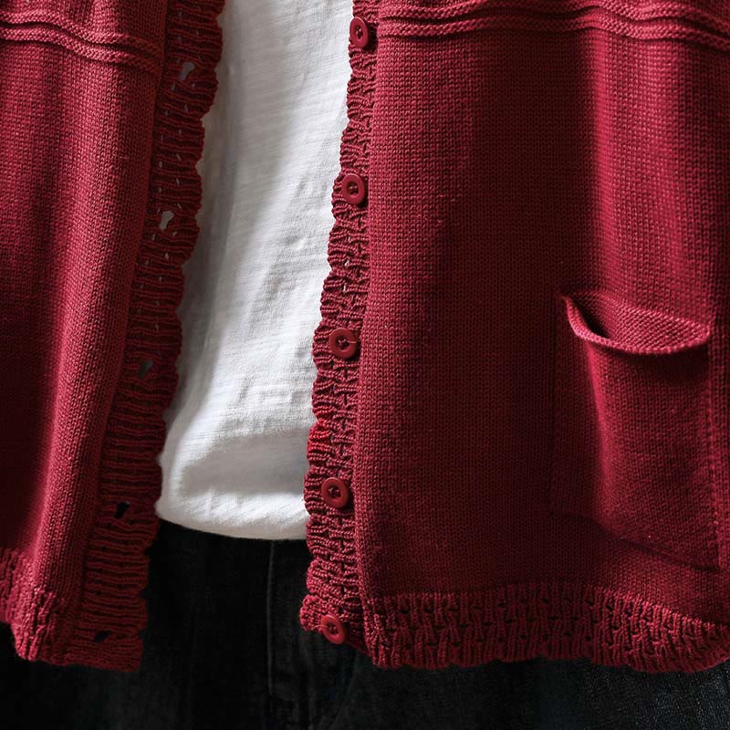 Gilet cardigan en coton à manches longues pour femme, orné de boutons en dentelle et de Buddha Stones , avec poches - image 7