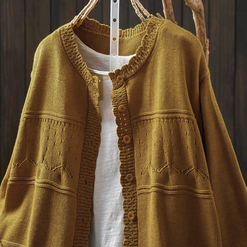 Gilet cardigan en coton à manches longues pour femme, orné de boutons en dentelle et de Buddha Stones , avec poches - image 17