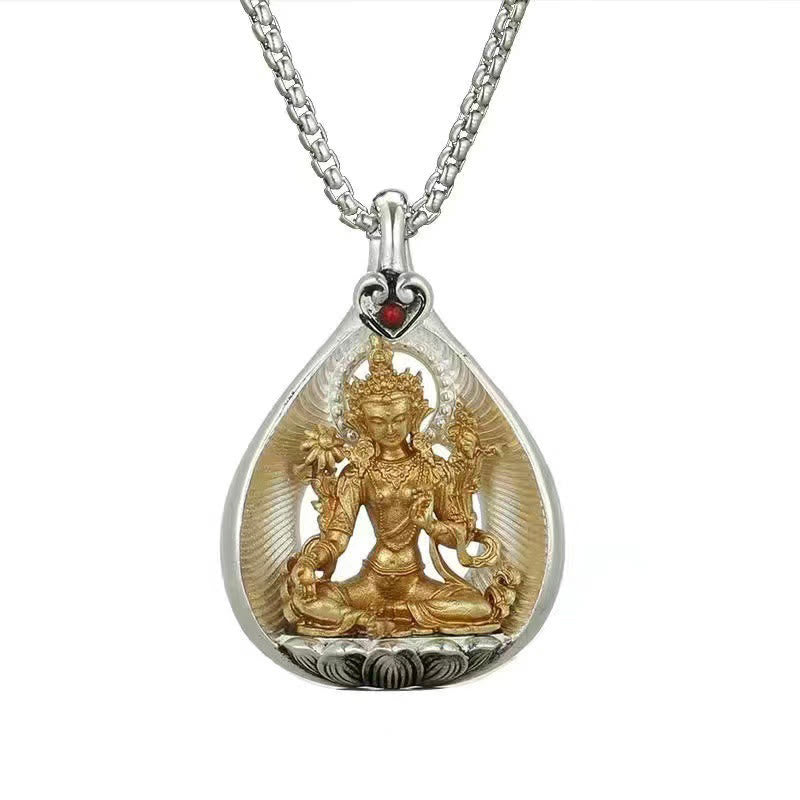 Collier pendentif porte-bonheur en argent plaqué cuivre , Buddha Stones de Bouddha - Tara Verte - image 3