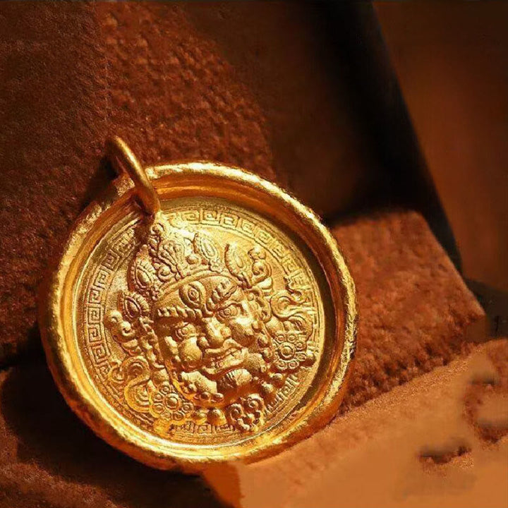 Collier pendentif en laiton jaune Jambhala, plaqué or 24 carats, orné de Buddha Stones la prospérité et la protection. - image 0