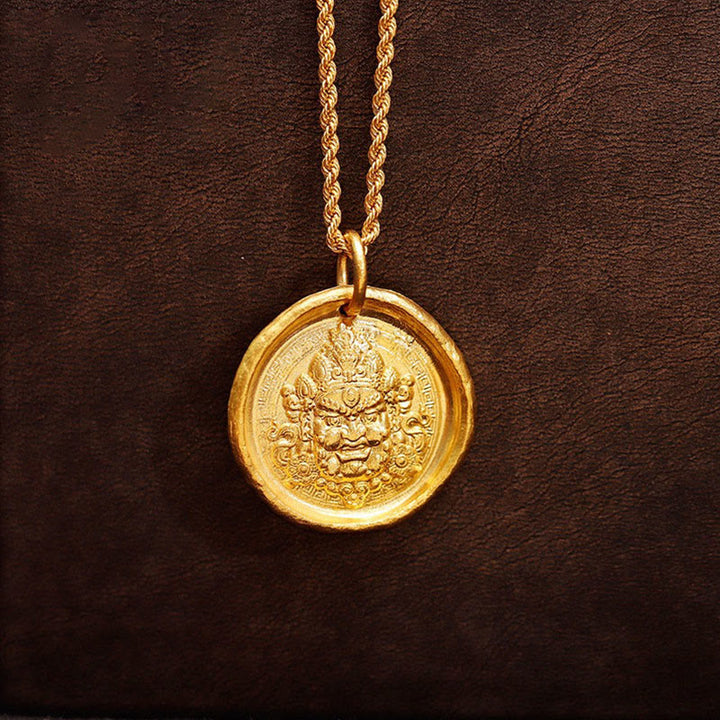Collier pendentif en laiton jaune Jambhala, plaqué or 24 carats, orné de Buddha Stones la prospérité et la protection. - image 2