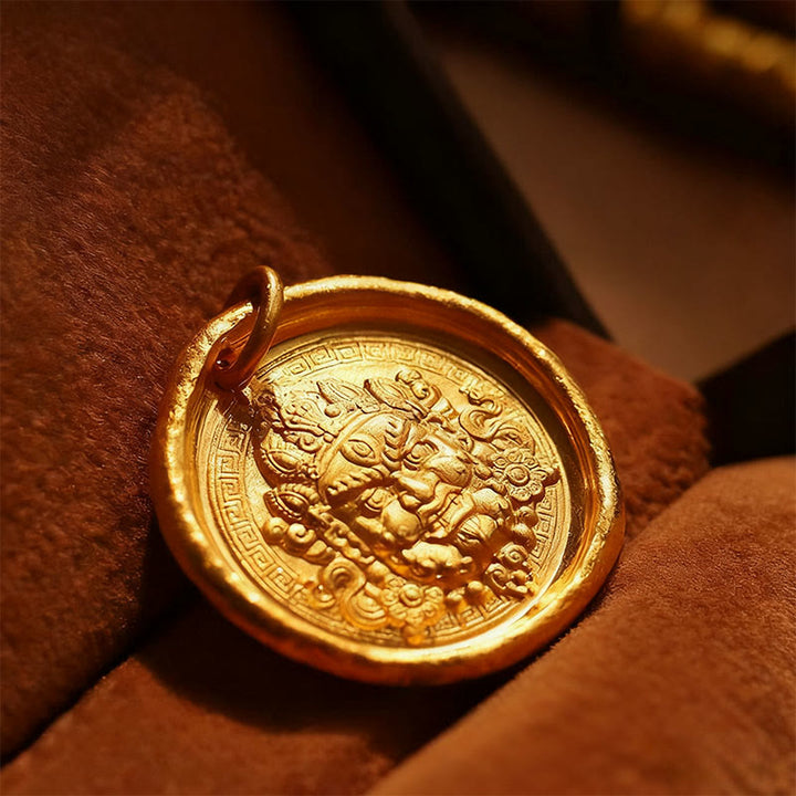 Collier pendentif en laiton jaune Jambhala, plaqué or 24 carats, orné de Buddha Stones la prospérité et la protection. - image 4