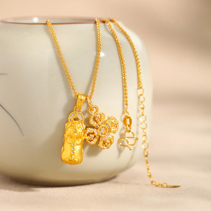 Collier pendentif en cuivre avec Buddha Stones, croix Pixiu, Dorje Vajra, symbole de richesse et de prospérité - image 4