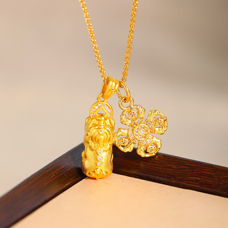 Collier pendentif croix Pixiu Dorje Vajra en laiton plaqué or 24 carats Buddha Stones - image 3
