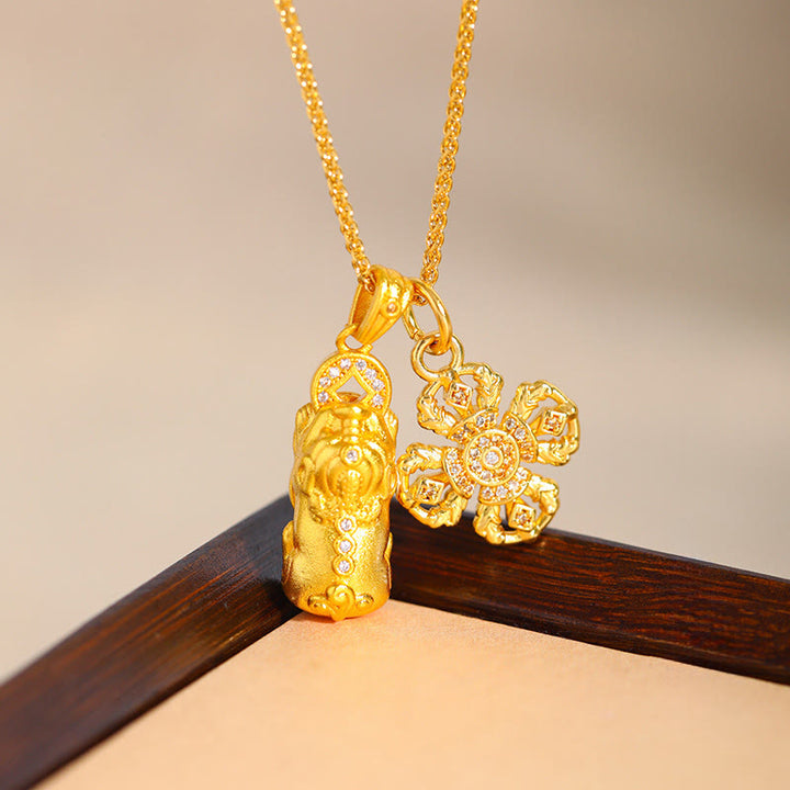 Collier pendentif croix Pixiu Dorje Vajra en laiton plaqué or 24 carats Buddha Stones - image 3