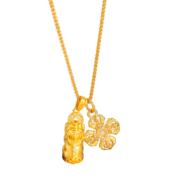 Collier pendentif croix Pixiu Dorje Vajra en laiton plaqué or 24 carats Buddha Stones - image 5