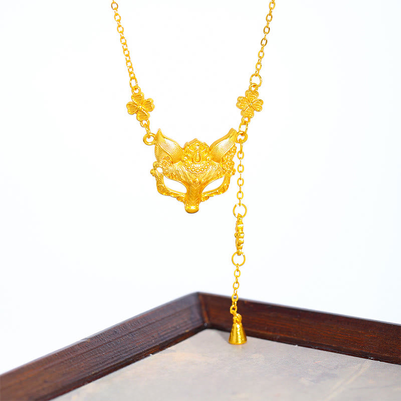 Collier pendentif en cuivre avec pompon et motif floral en pierre de Bouddha et renard doré - image 4