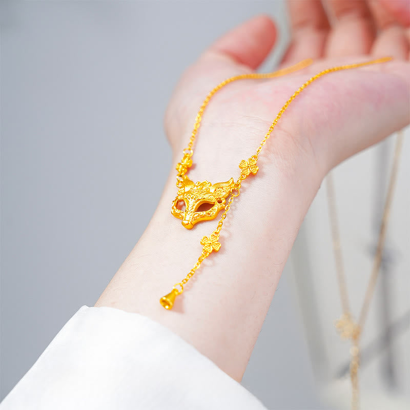 Collier pendentif en cuivre avec pompon et motif floral en pierre de Bouddha et renard doré - image 3