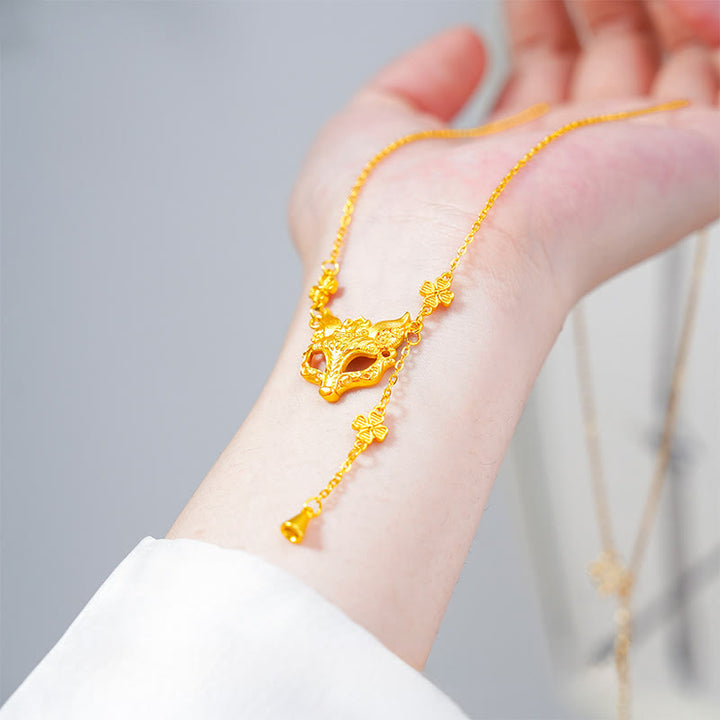 Collier pendentif en cuivre avec pompon et motif floral en pierre de Bouddha et renard doré - image 3