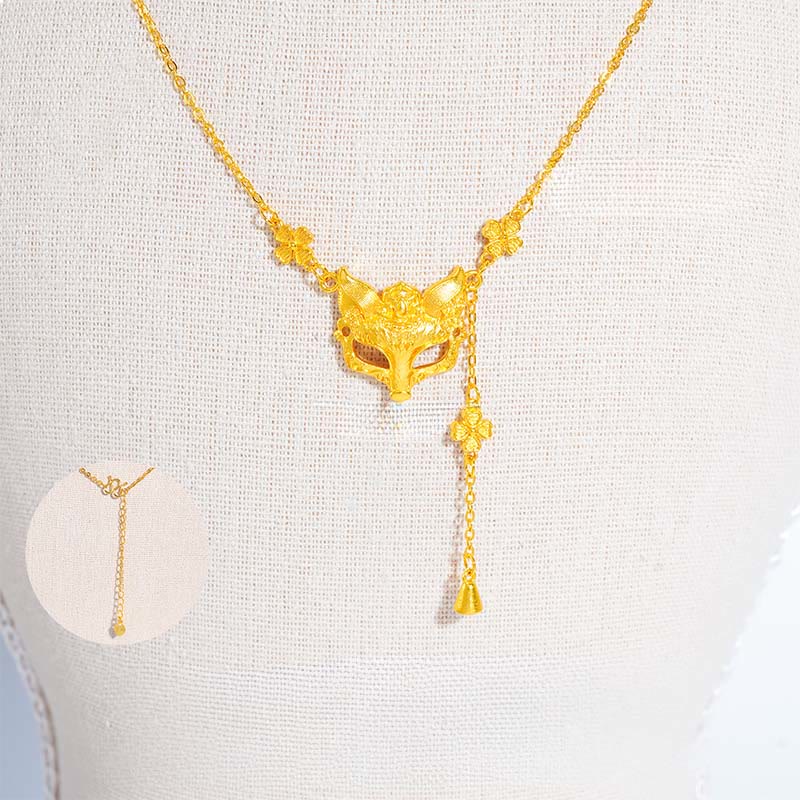 Collier pendentif en cuivre avec pompon et motif floral en pierre de Bouddha et renard doré - image 2