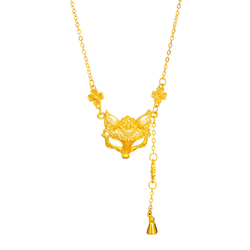 Collier pendentif à pompon en laiton plaqué or 24 carats avec motif de renard et de fleur, orné d'une pierre de Bouddha - image 5