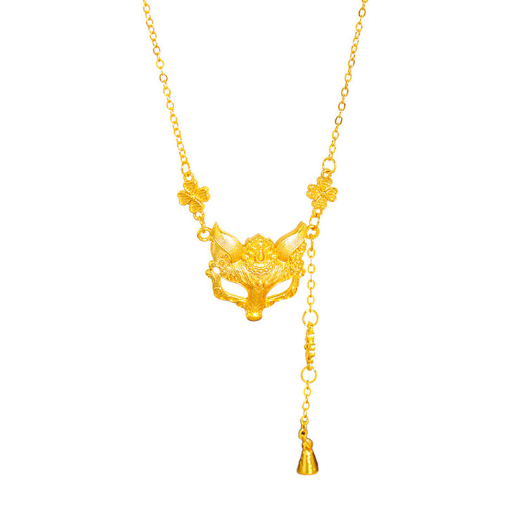 Collier pendentif à pompon en laiton plaqué or 24 carats avec motif de renard et de fleur, orné d'une pierre de Bouddha - image 5