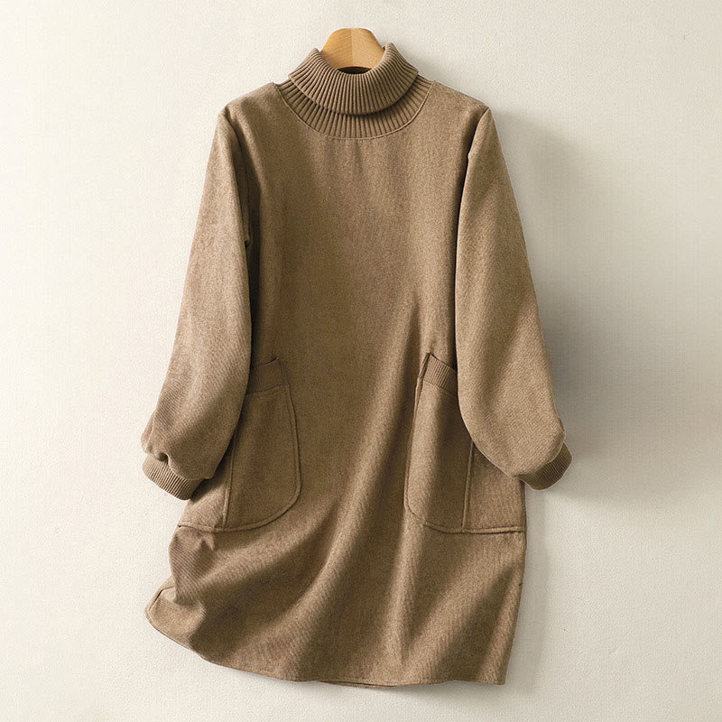 Robe midi d'hiver à col montant et manches longues en coton chaud pour femme, avec poches , Buddha Stones - BurlyWood - US14，UK/AU18，EU46 (2XL) - image 1