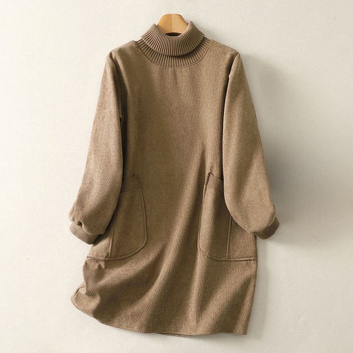 Robe midi d'hiver à col montant et manches longues en coton chaud pour femme, avec poches , Buddha Stones - BurlyWood - US14，UK/AU18，EU46 (2XL) - image 1