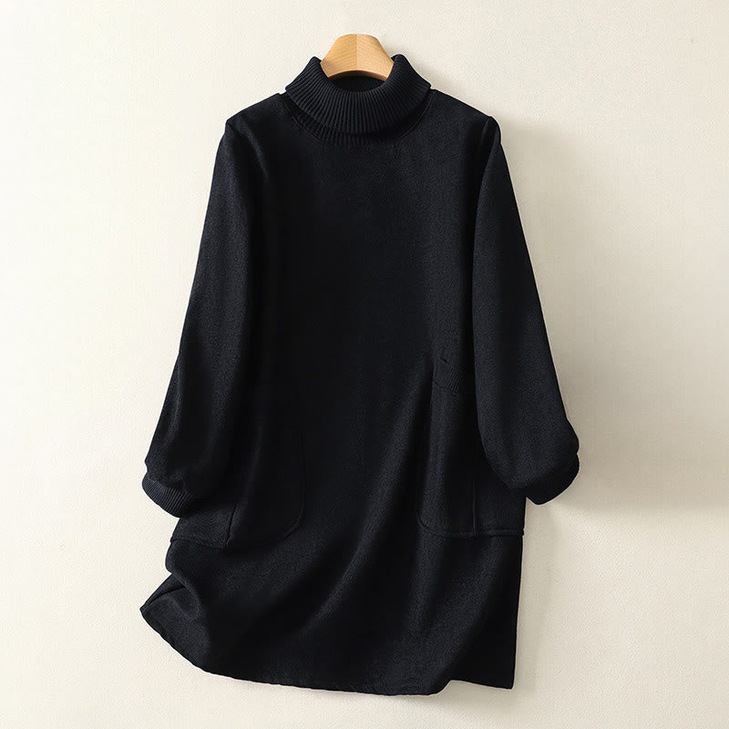 Robe midi d'hiver à col montant et manches longues en coton chaud pour femme, avec poches , Buddha Stones - Noir - US14，UK/AU18，EU46 (2XL) - image 21