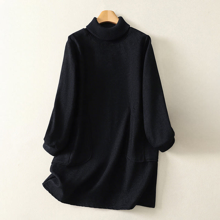 Robe midi d'hiver à col montant et manches longues en coton chaud pour femme, avec poches , Buddha Stones - Noir - US14，UK/AU18，EU46 (2XL) - image 21