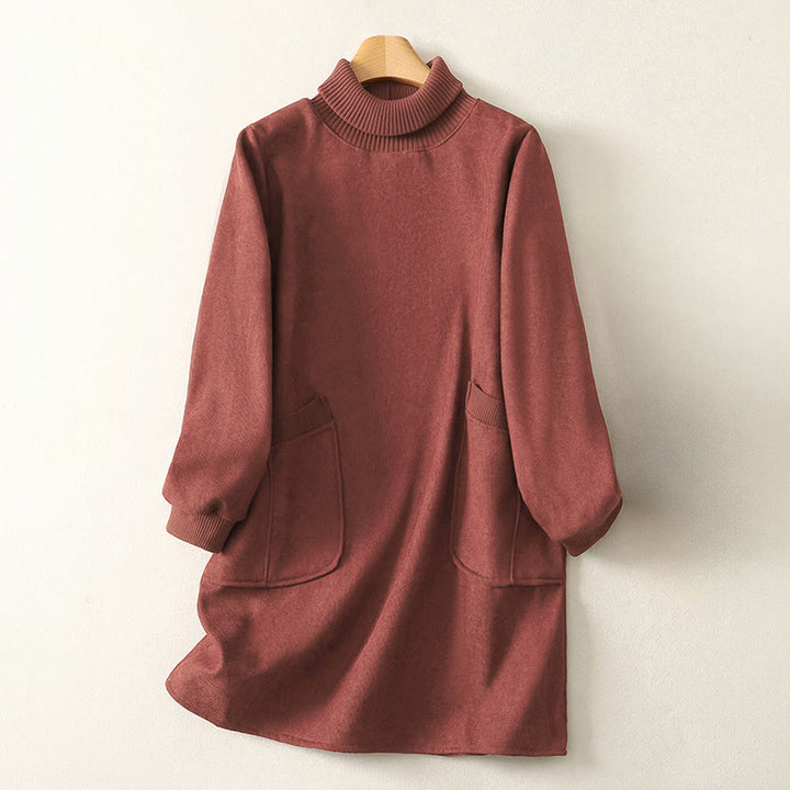 Robe midi d'hiver à col montant et manches longues en coton chaud pour femme, avec poches , Buddha Stones - Saumon - US14，UK/AU18，EU46 (2XL) - image 6