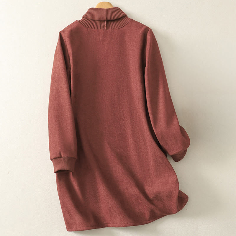 Robe midi d'hiver à col montant et manches longues en coton chaud pour femme, avec poches , Buddha Stones - image 7