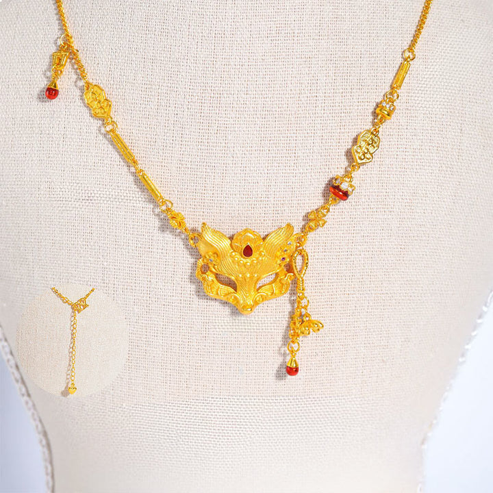 Collier pendentif à pompon en laiton plaqué or 24 carats avec pierre de Bouddha et motif renard - image 1