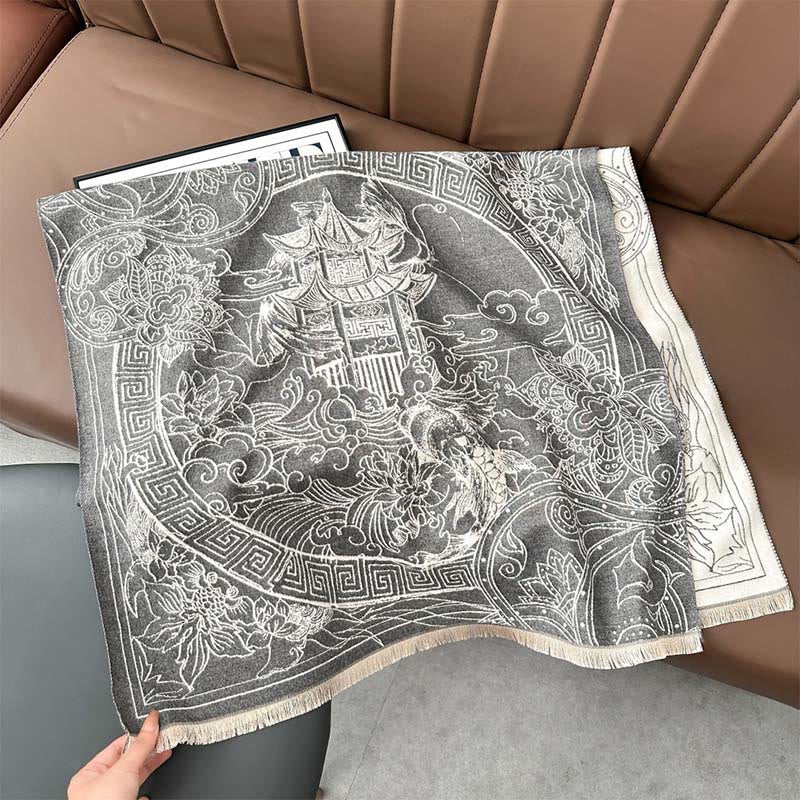 Écharpe-châle douillette à motif de Buddha Stones koi, de fleurs et de vagues - image 2