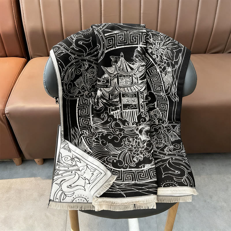 Écharpe-châle douillette à motif de Buddha Stones koi, de fleurs et de vagues - image 6