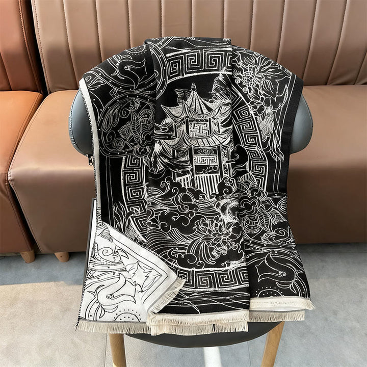 Écharpe-châle douillette à motif de Buddha Stones koi, de fleurs et de vagues - image 6