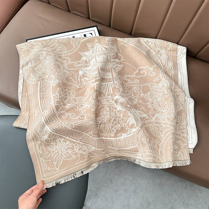 Écharpe-châle douillette à motif de Buddha Stones koi, de fleurs et de vagues - PapayaWhip - 180 x 65 cm - image 13